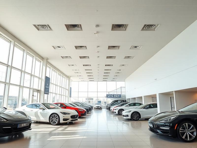 Bright automotive dealership showroom